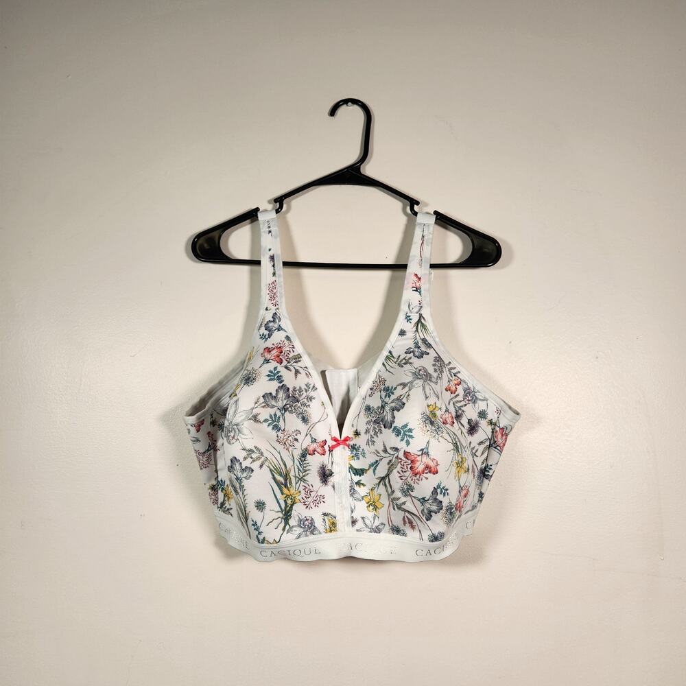 CACIQUE LANE BRYANT Bra 46DD White Multi Floral No Wire Comfort Adjustable Lined
